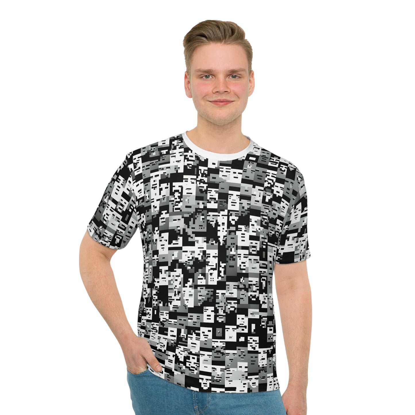 Anti Facial Recognition T-shirt, Anti Surveillance Clothing for Tech Data Privacy Protestors, 8 bit design