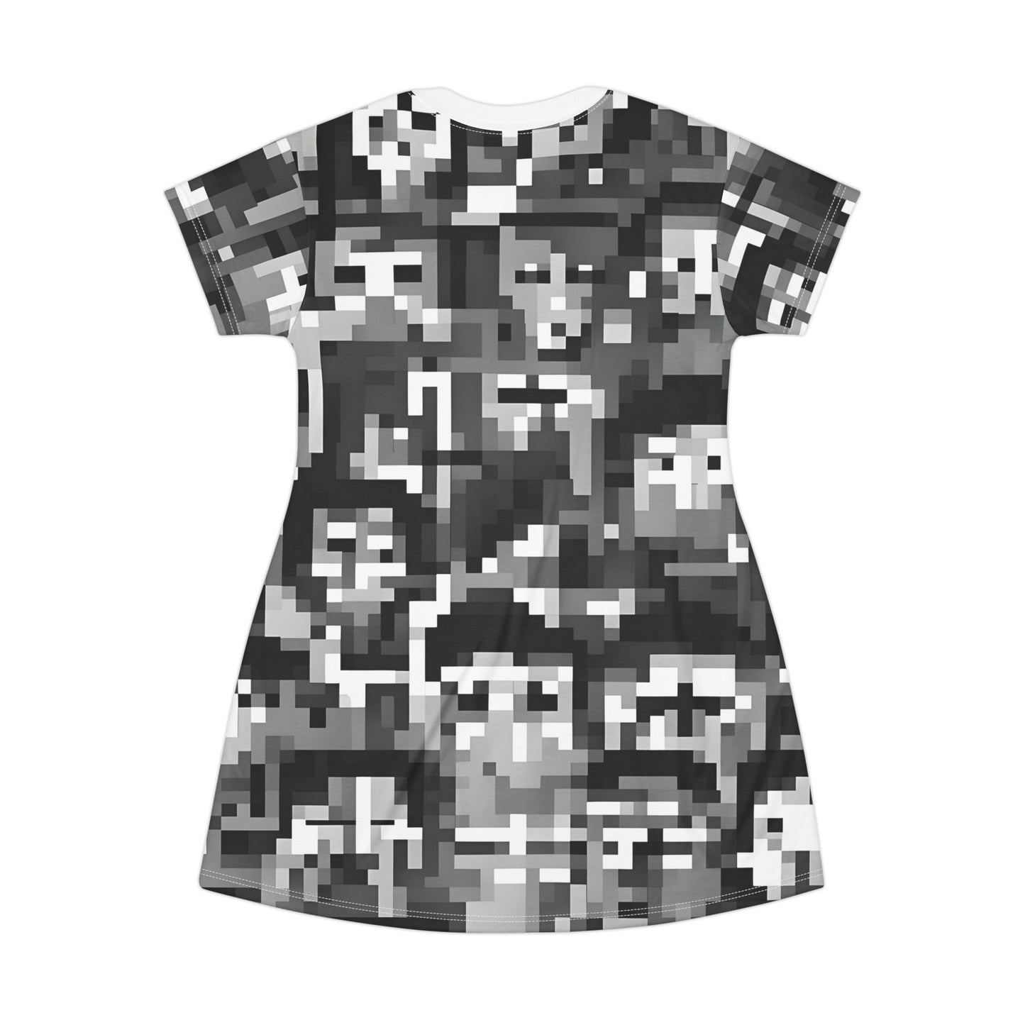 Abstract Face Pattern T-Shirt Dress - Monochrome Unique Design, Casual Wear, Perfect for Festivals, Techno Events, and Holidays