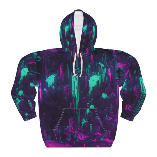 Cyberpunk pullover hoodie neon escapism adversarial camo