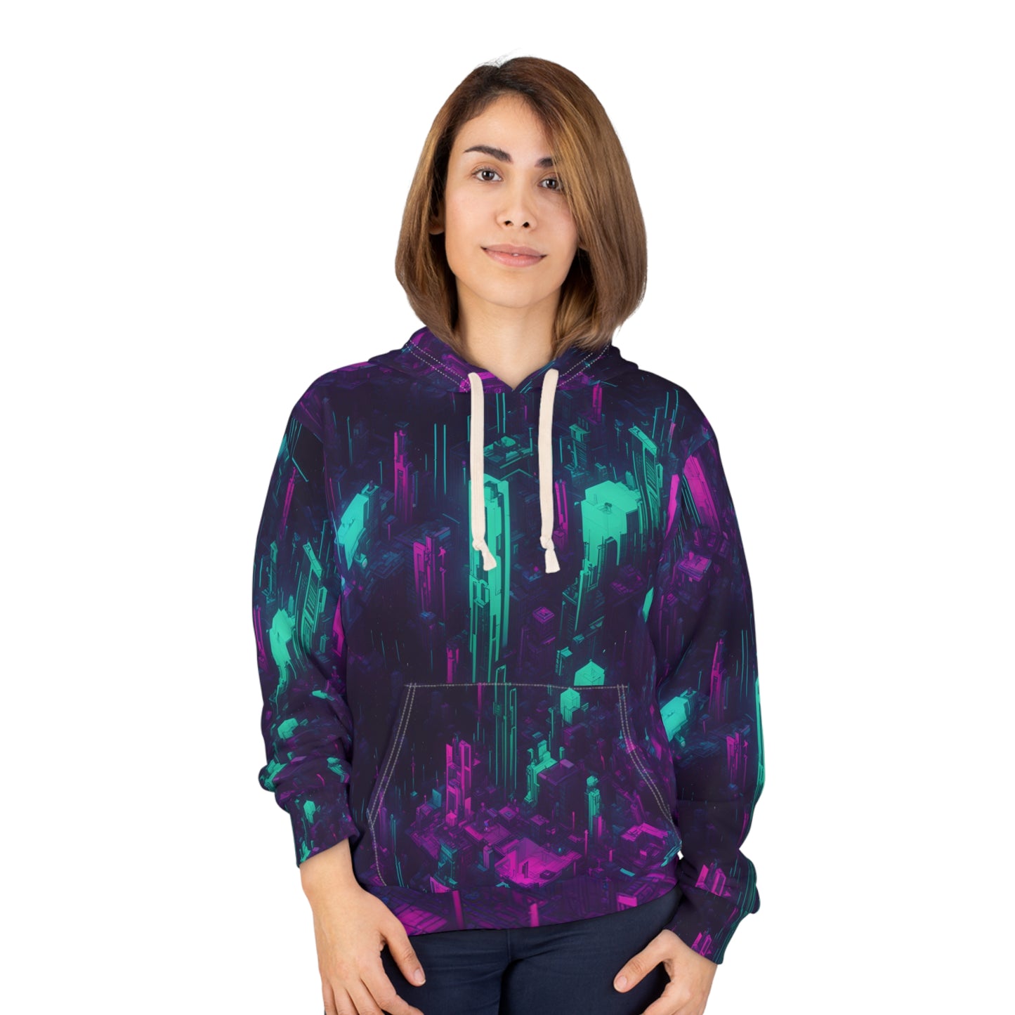 Cyberpunk pullover hoodie neon escapism adversarial camo