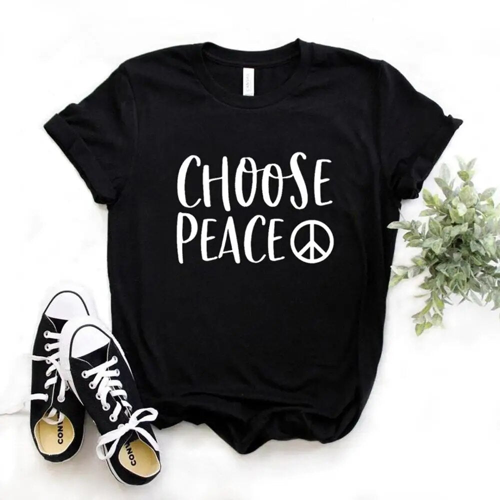 Choose Peace Print Women Tshirts Cotton Casual Funny t Shirt For Lady