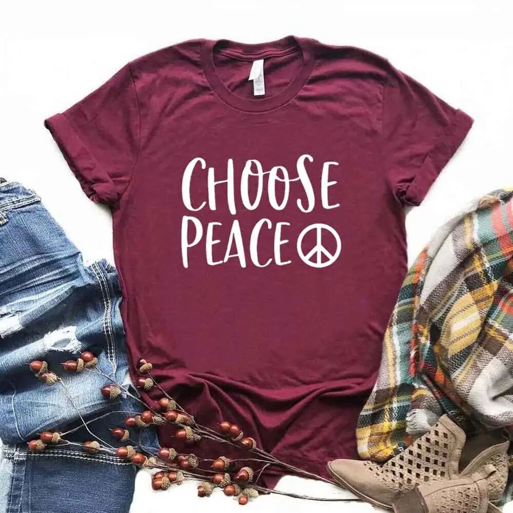 Choose Peace Print Women Tshirts Cotton Casual Funny t Shirt For Lady