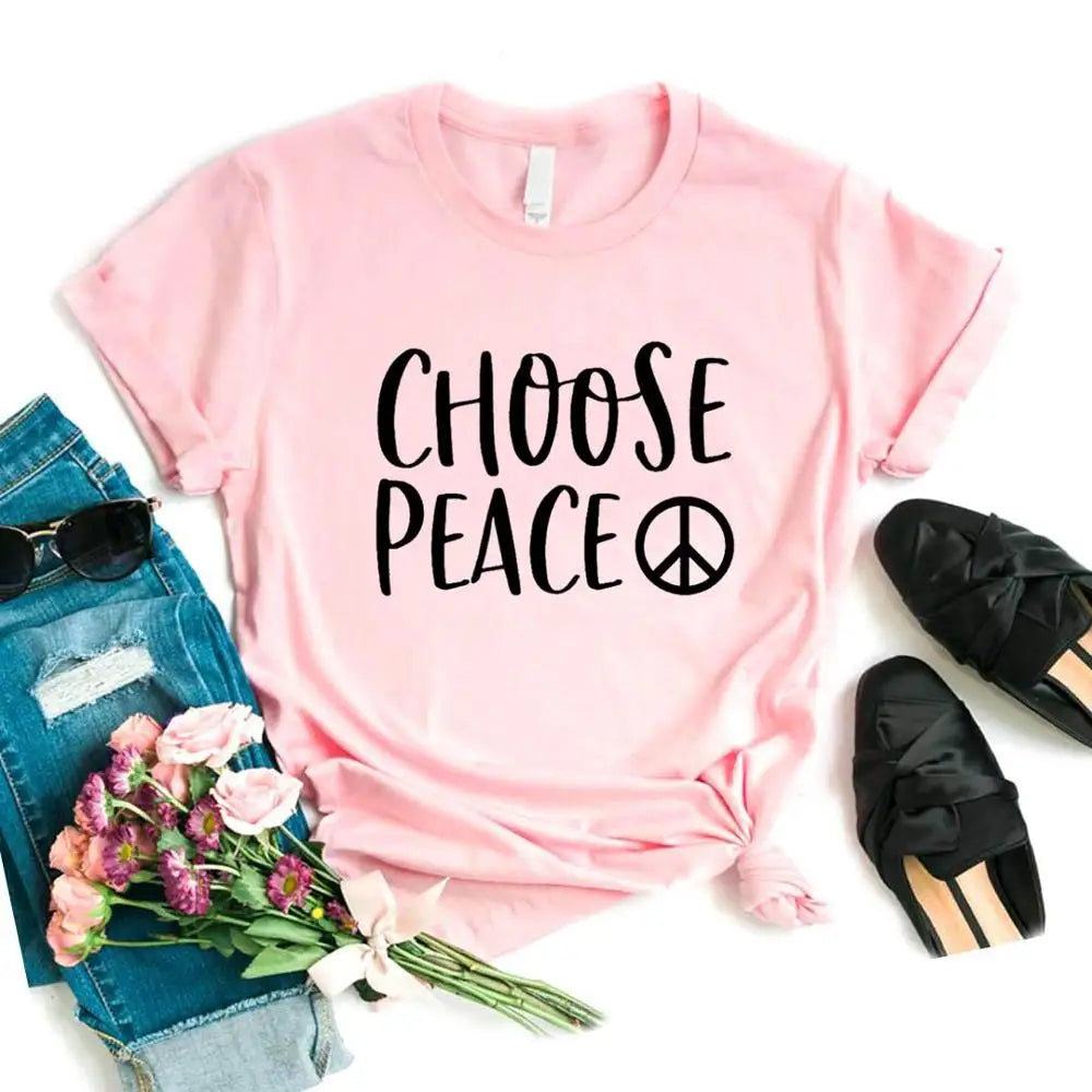 Choose Peace Print Women Tshirts Cotton Casual Funny t Shirt For Lady