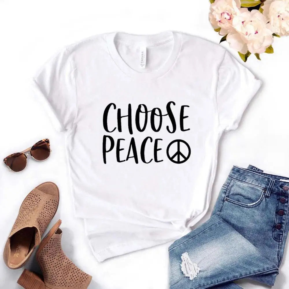 Choose Peace Print Women Tshirts Cotton Casual Funny t Shirt For Lady