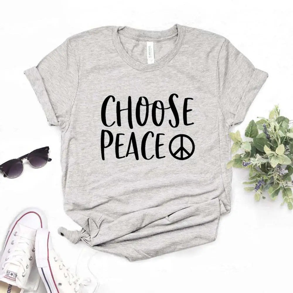 Choose Peace Print Women Tshirts Cotton Casual Funny t Shirt For Lady