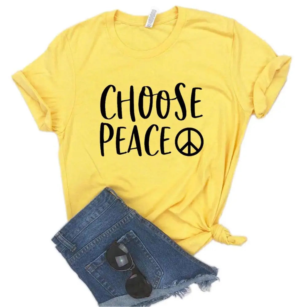 Choose Peace Print Women Tshirts Cotton Casual Funny t Shirt For Lady