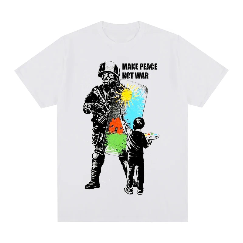 make peace not war Banksy T-shirt Cotton