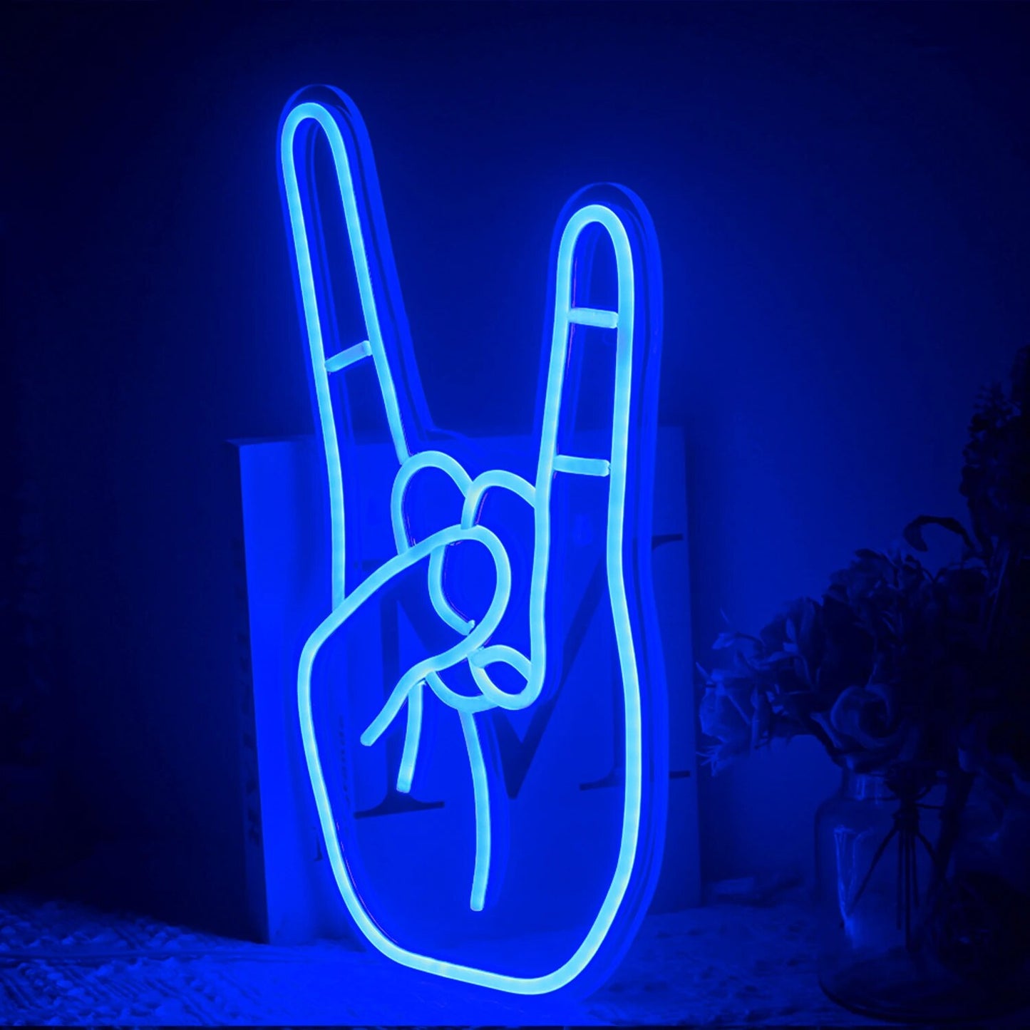 Peace Gesture Led Neon Sign Love Symbol Hand Shape Finger Hanging Wall Night Light Art Bedroom Decor Lamp Birthday Gift