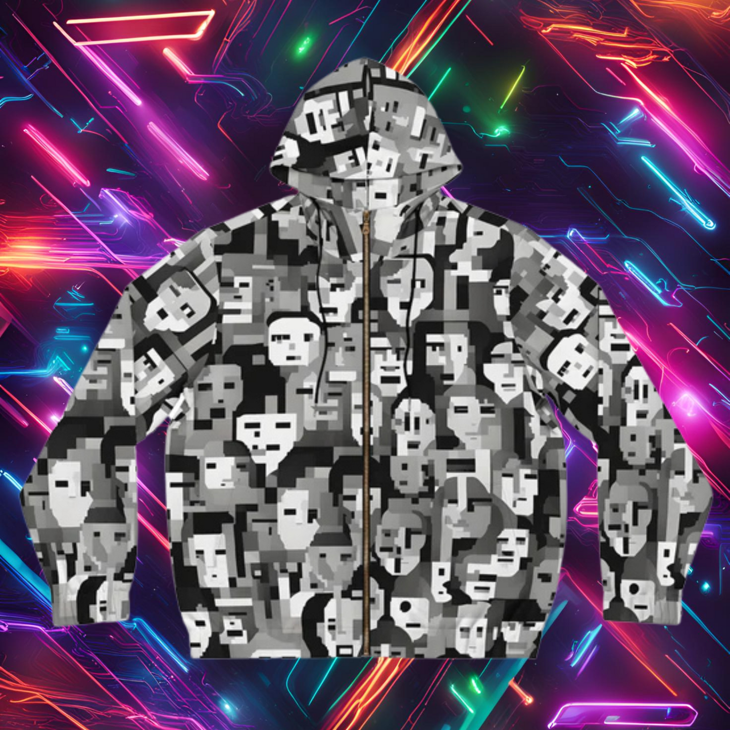 Anti Facial Recognition Hoodie, Anti Surveillance Clothing for Gamers 16-bit design